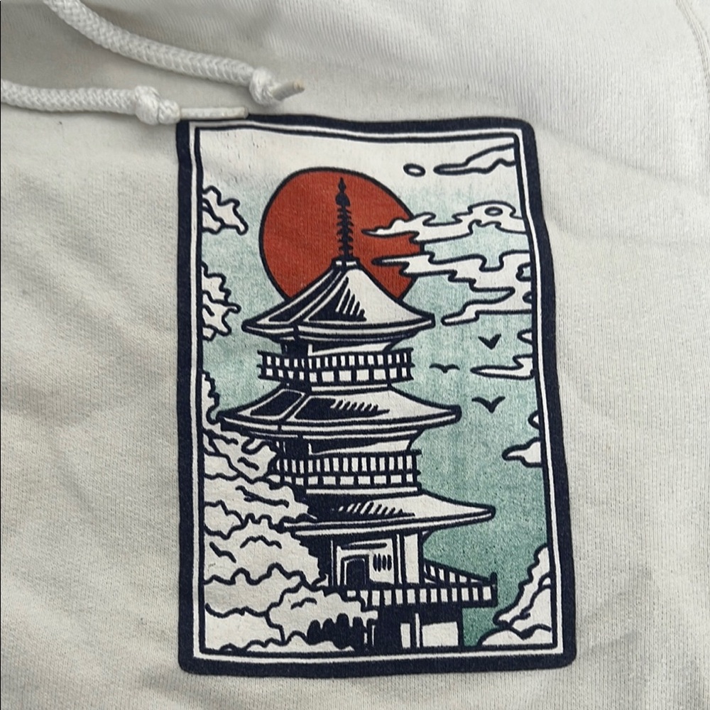 White Graphic Hoodie with Pagoda Design - Picture 3 of 5